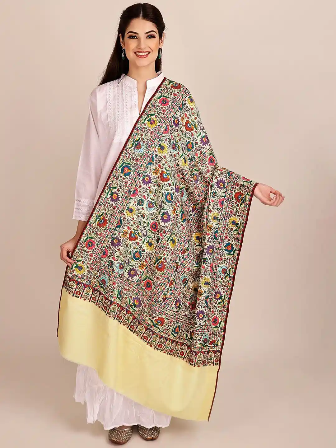 Buy Exotic India Yellow Antiquated Pure Pashmina Kashmiri Shawl