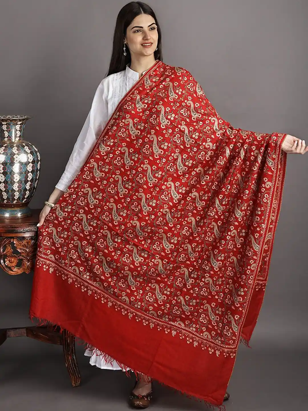 Buy Exotic India Pure Pashmina Kashmiri Shawl with Sozni Hand
