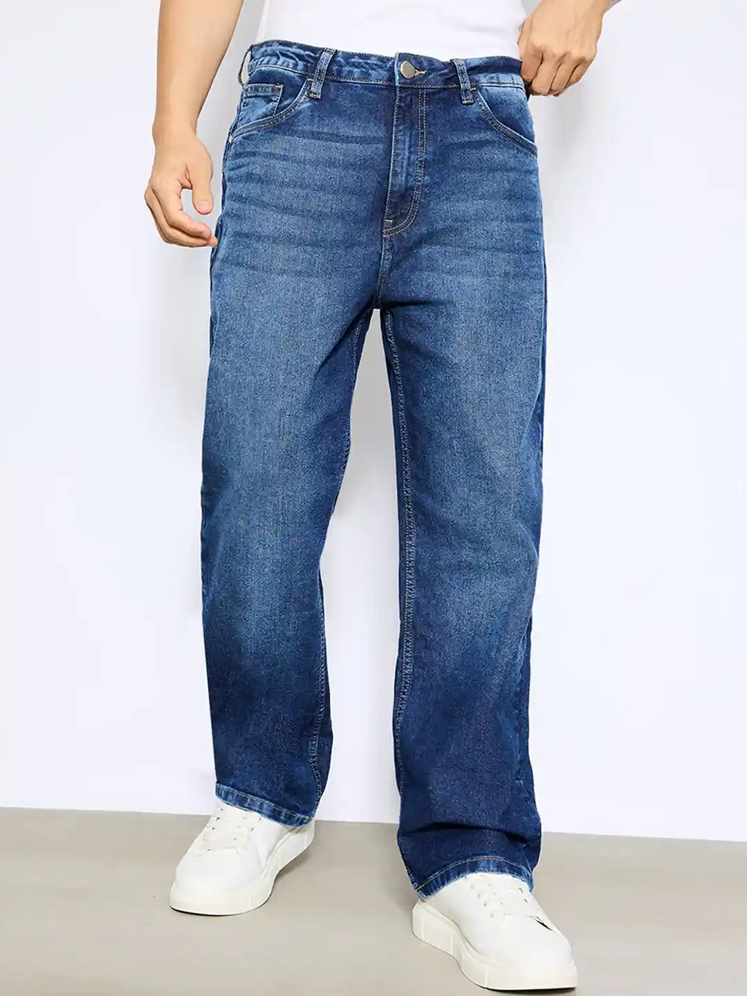 Buy FREAKINS Men Blue Straight Fit Light Fade High-Rise Mildly