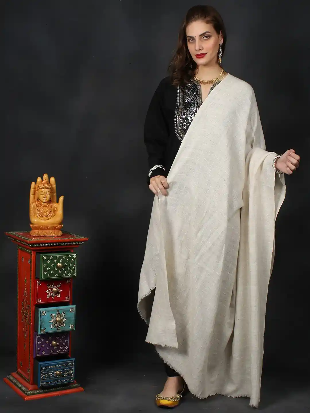 Buy Exotic India White Swan Pure-Handloom Plain Pashmina-Angora