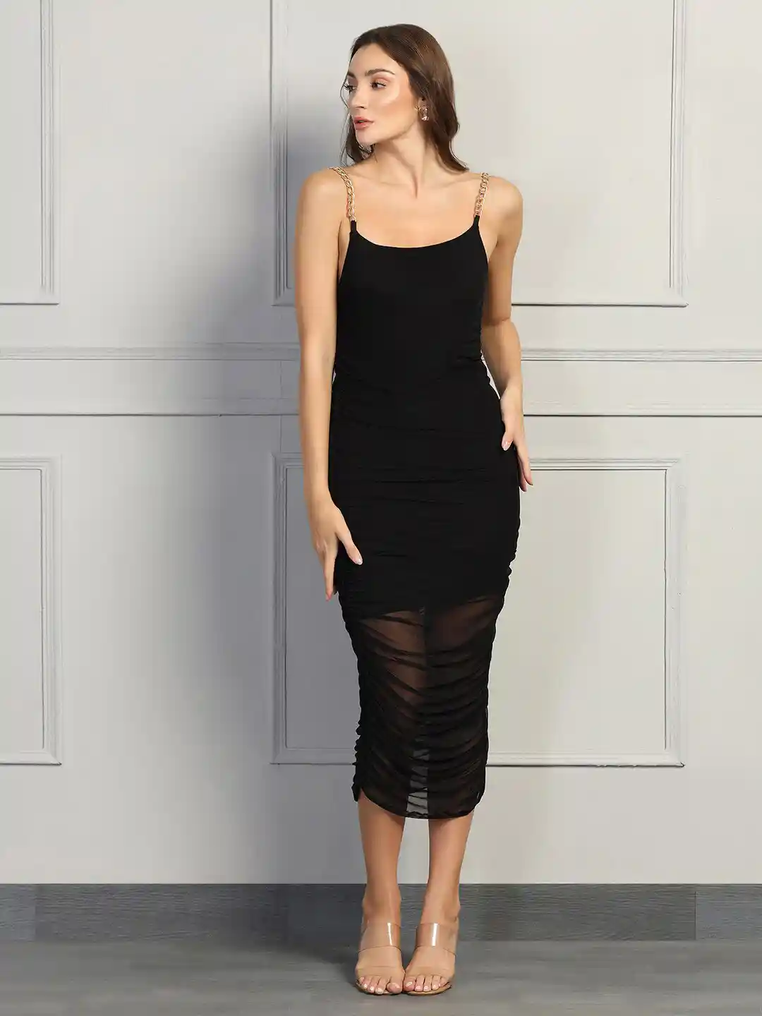 Buy STARIN Shoulder chain Strap Bodycon Midi Dress Dresses for