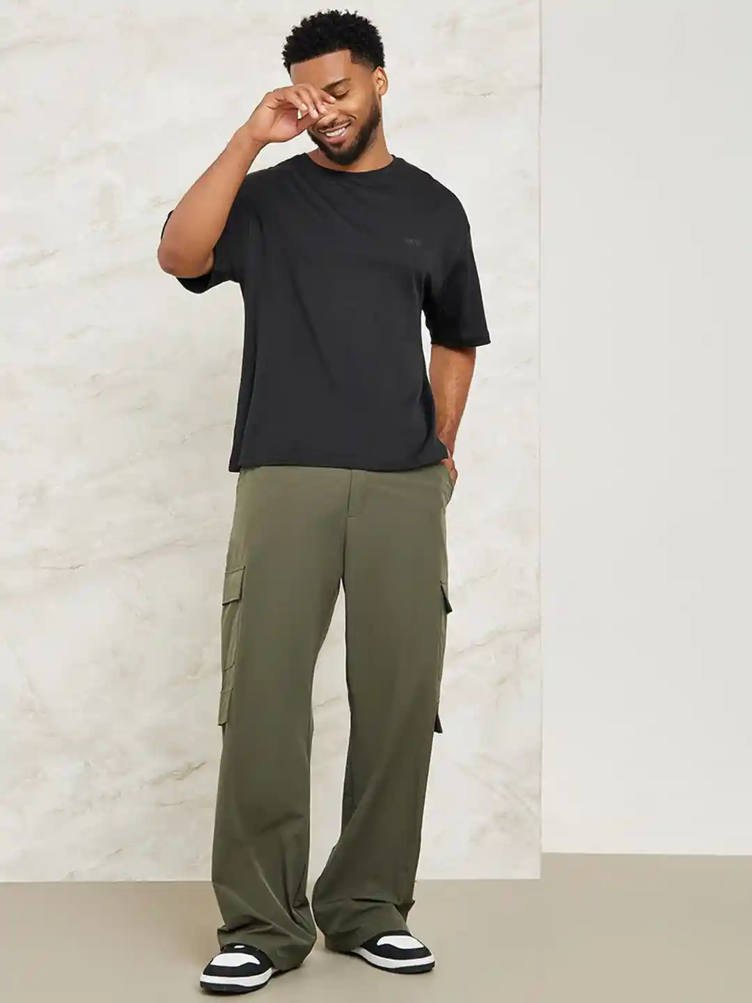 Buy Styli Relaxed Fit Nylon Cargo Pants Trousers for Men