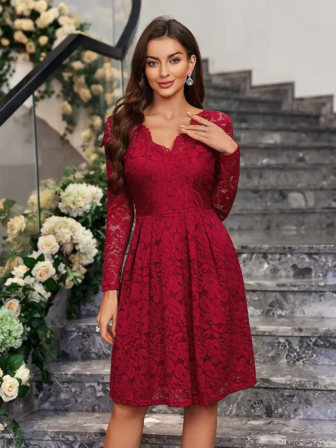 Buy Bebe Women Fit and Flare V-neck Knee length Lace Dress