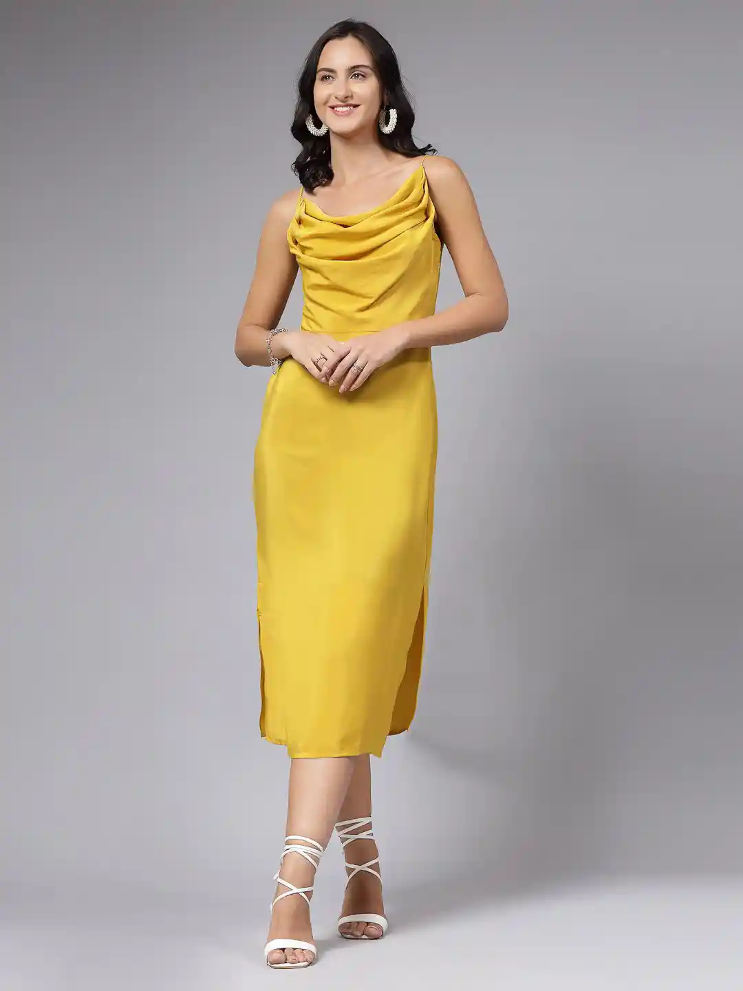 Buy aayu Cowl Neck Satin Sheath Midi Dress Dresses for Women