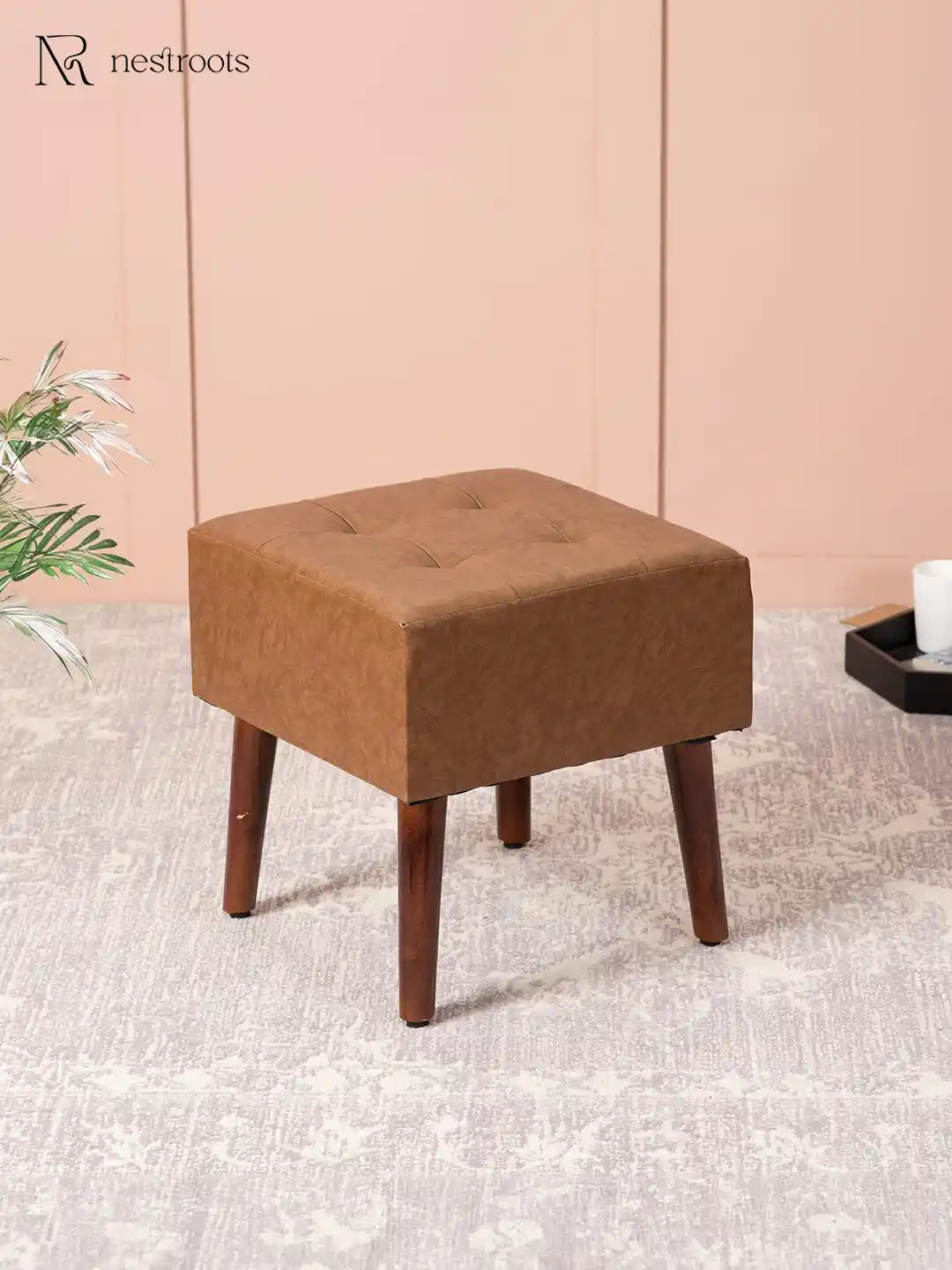 Ottoman Small Sitting Bench For Living Room Nestroots Brown Wooden