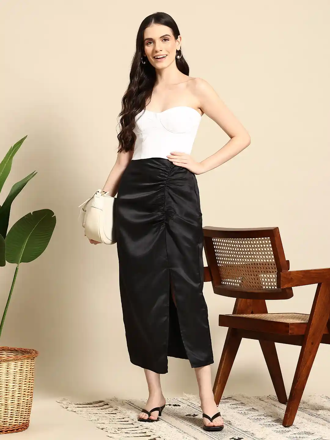 Satin Skirt Long Skirt With Slits On Both Sides Mast Harbour Satin