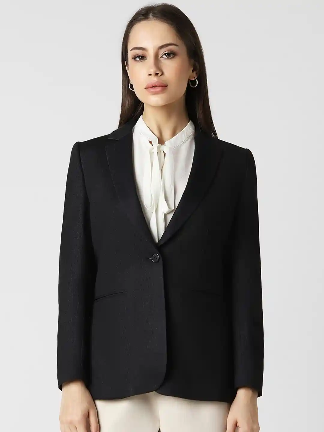 White Shirt Women's Outfits With Black Blazer Black Solid