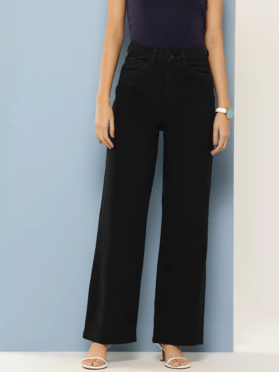 Straight Leg High Black Jeans Relaxed Straight Leg Jean (Denim