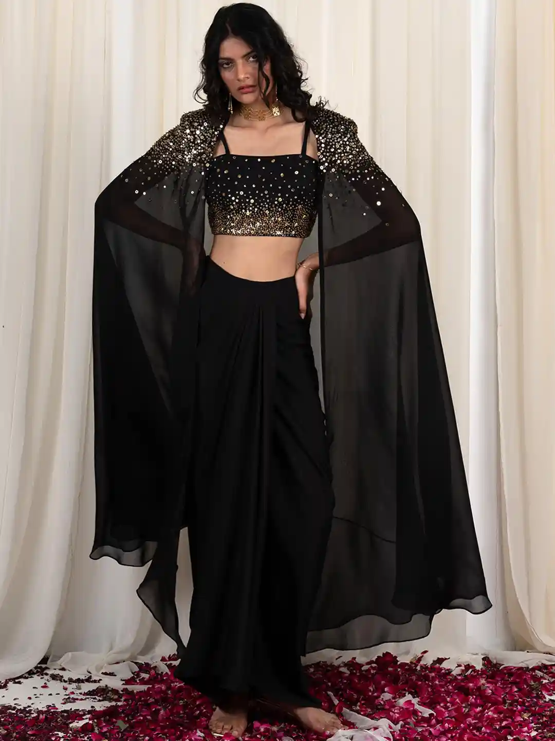 RIRASA Utsang Embellished Party Top With Skirt Shrug