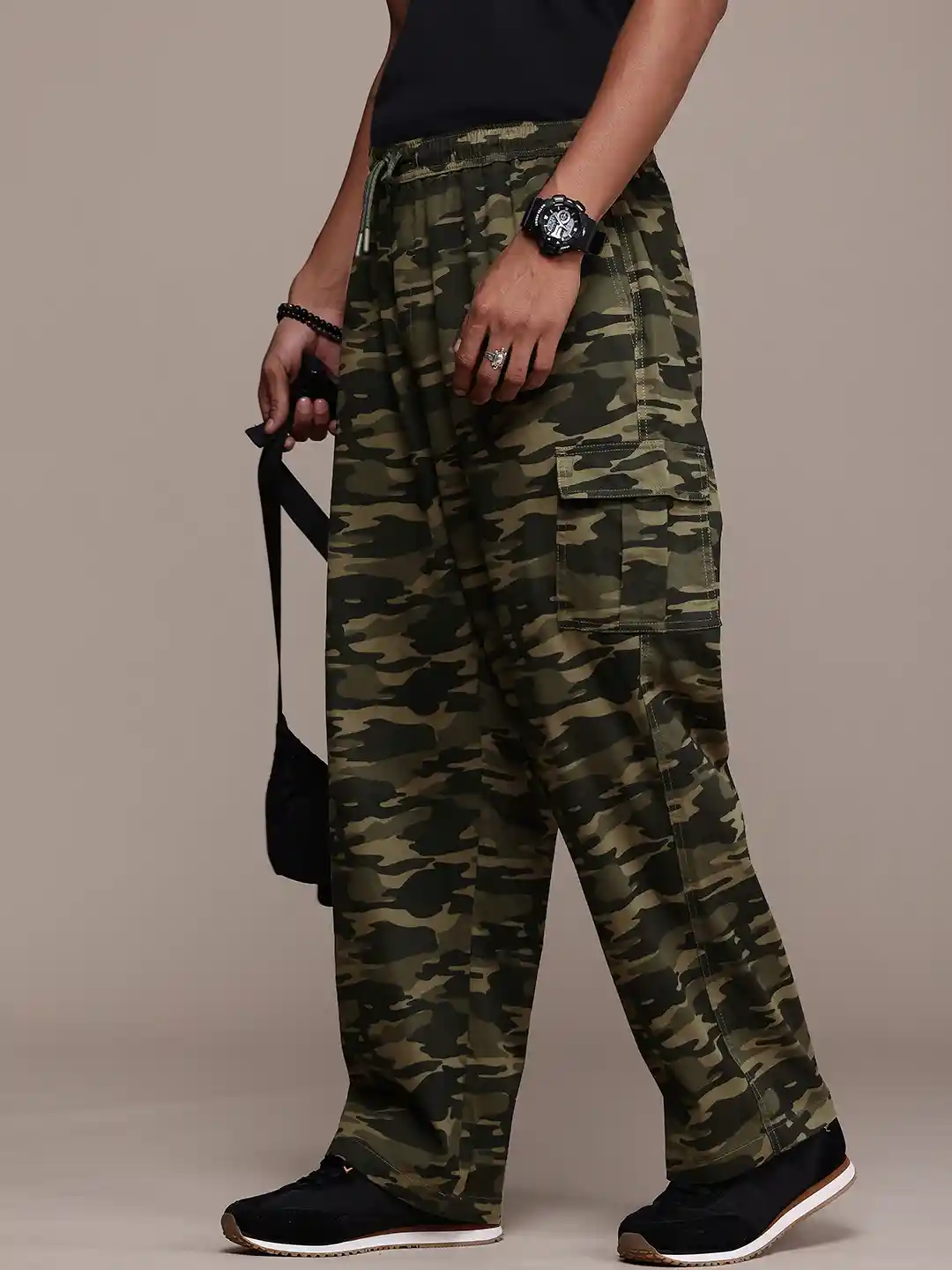 Buy The Roadster Life Men Camouflage Printed Wide Leg Baggy