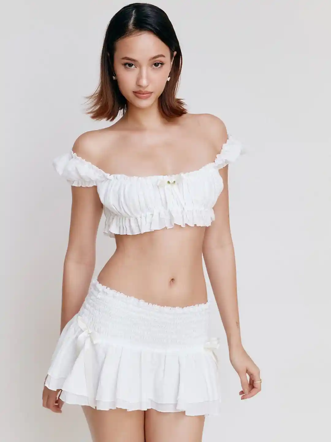 Bodycon Skirt White Skirt And Top Co Ord LULU SKY Crop Top Mini