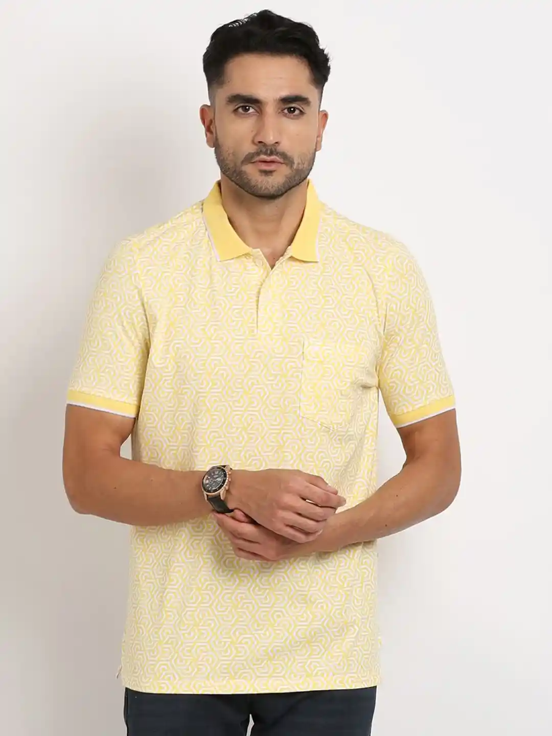 Buy Turtle Men Abstract Printed Polo Collar Pocket Slim Fit T