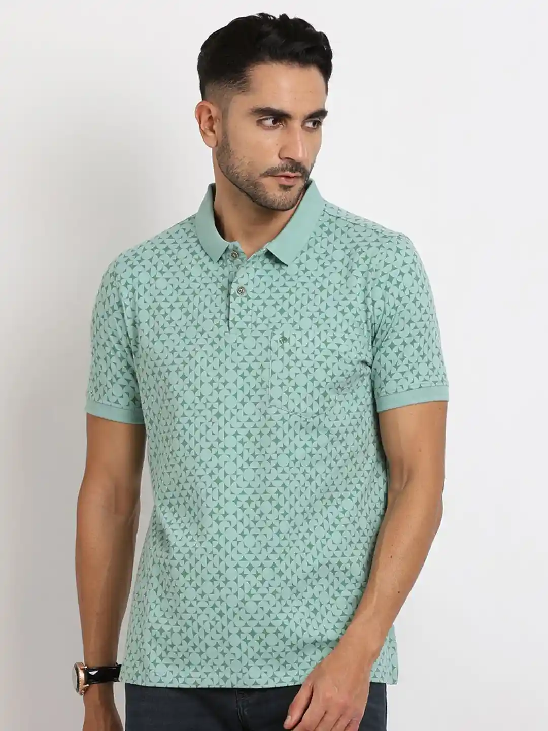 Buy Turtle Men Abstract Micro Ditsy Printed Polo Collar Pocket