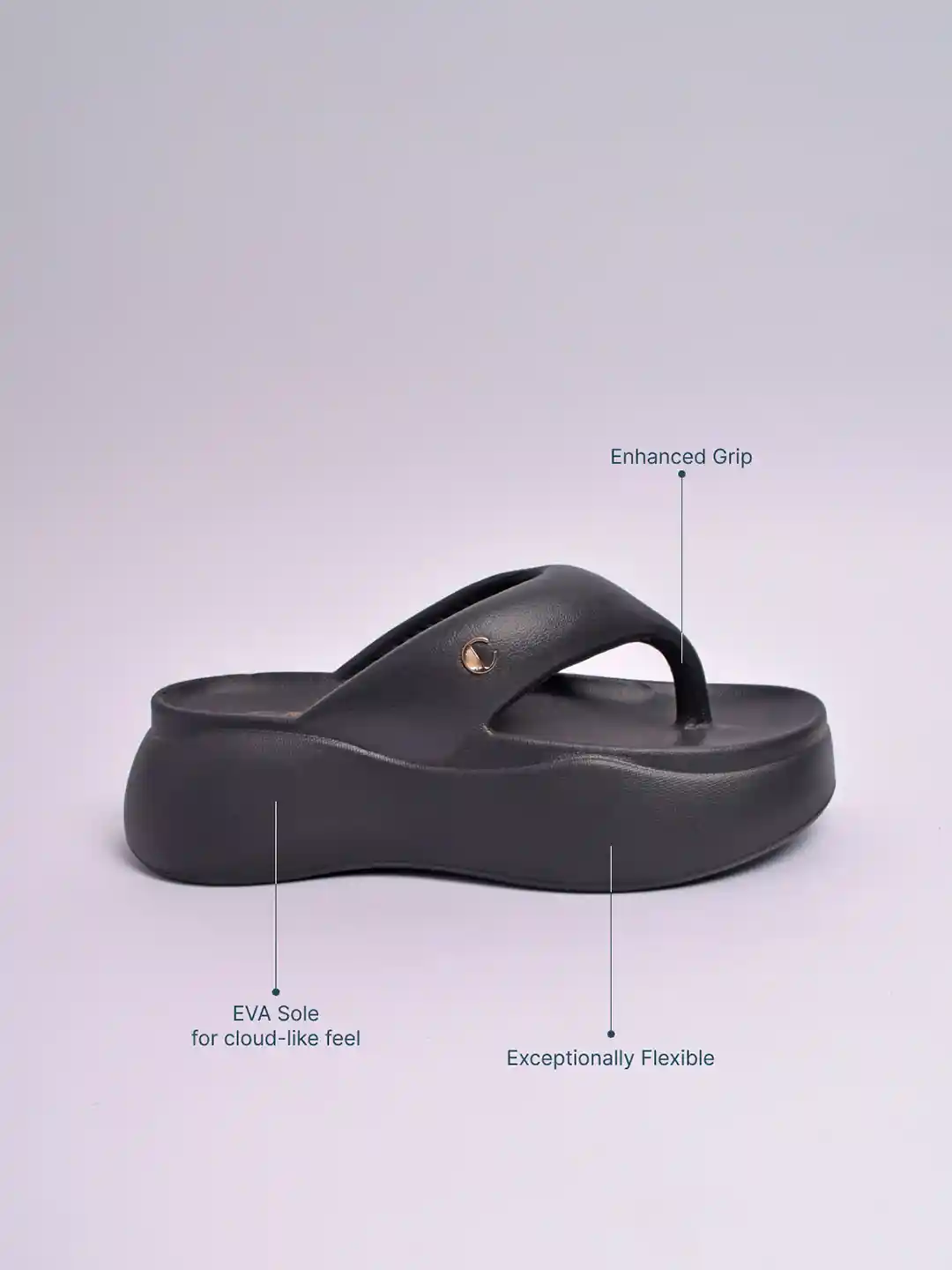 CAI Women Jet Black Thong Slides