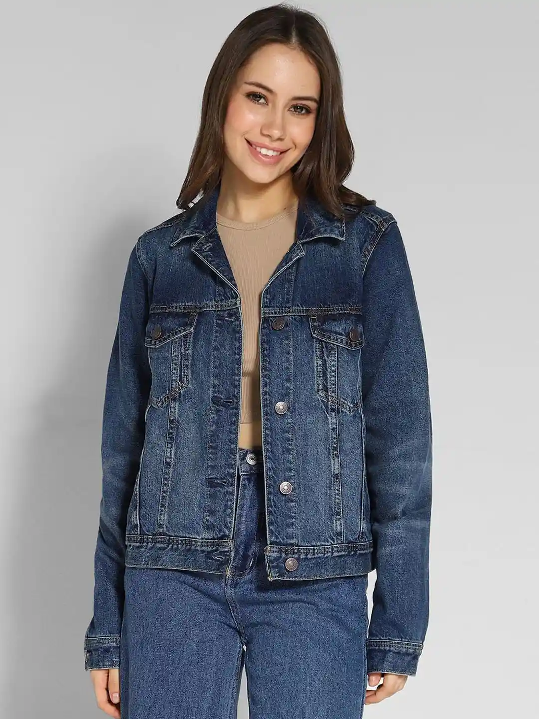 AMERICAN EAGLE OUTFITTERS Women Spread Collar Denim Jacket