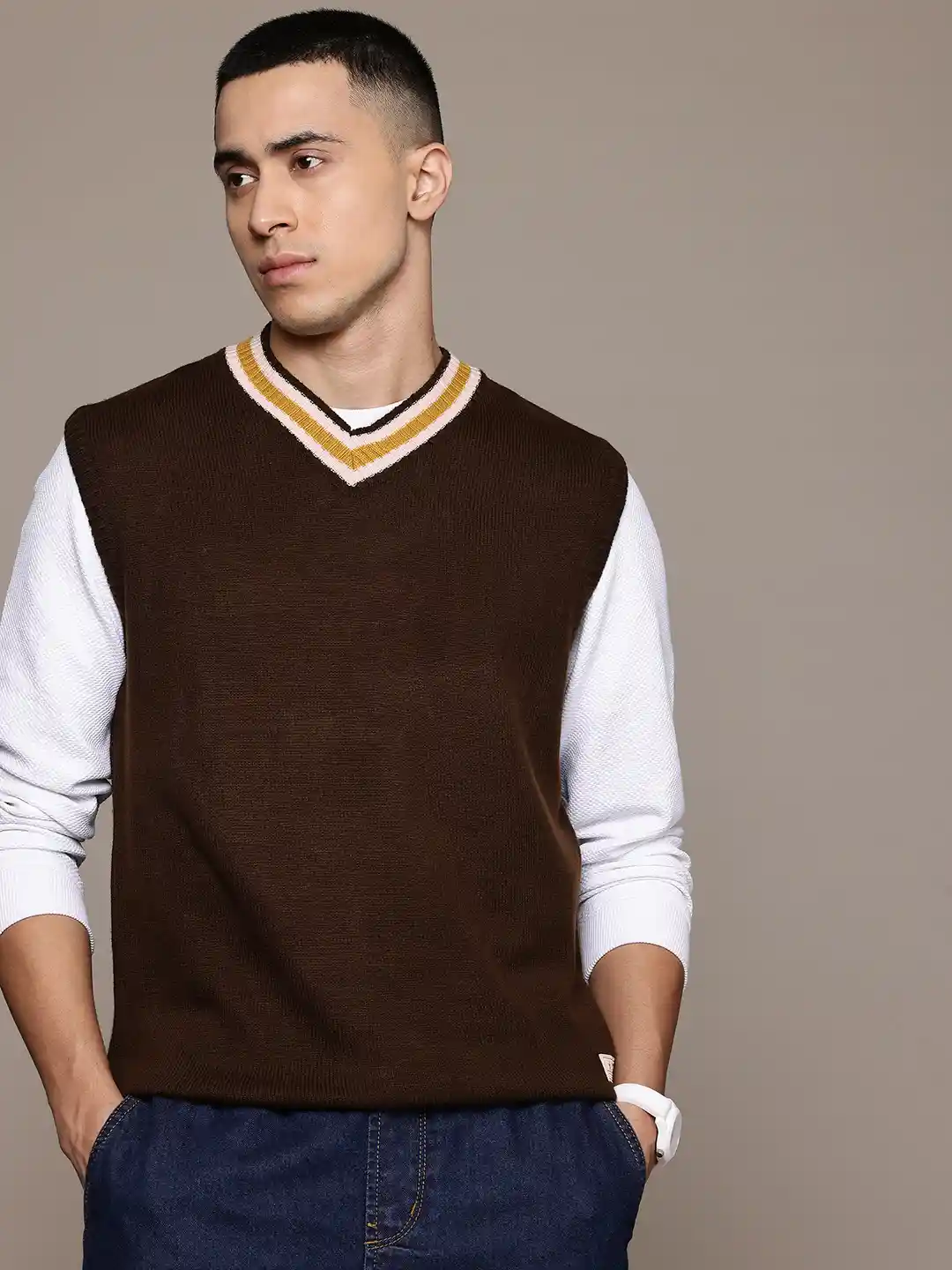 The Roadster Lifestyle V-Neck Acrylic Sweater Vest