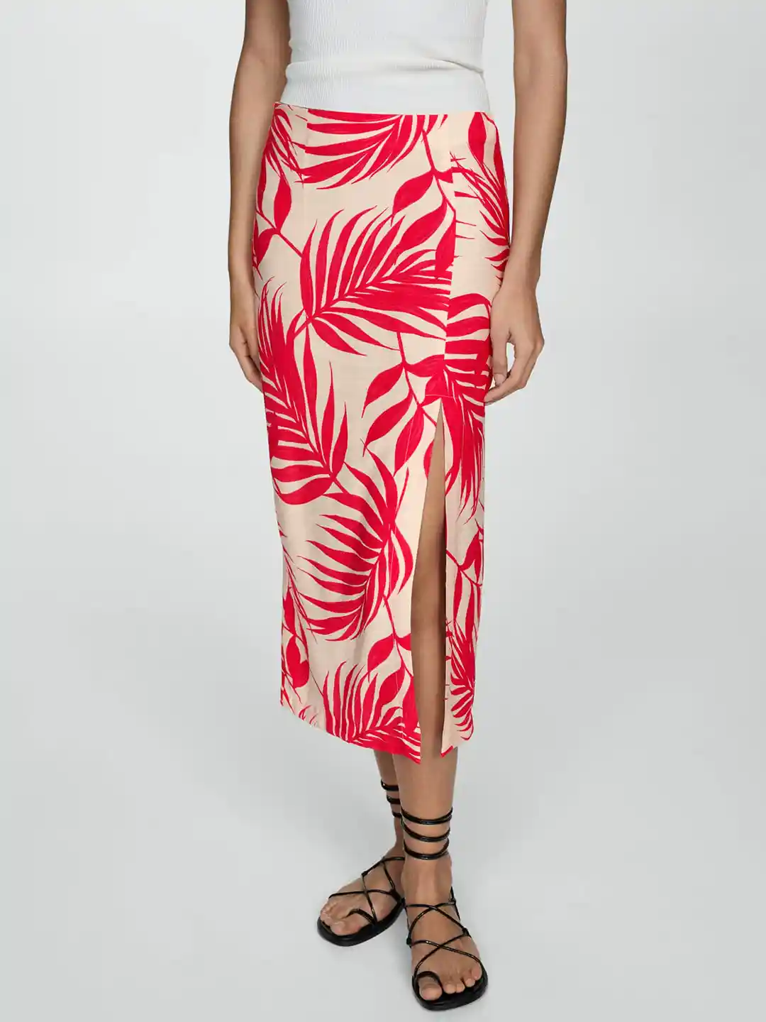 Buy MANGO Tropical Print Satin A-Line Midi Skirt Skirts for