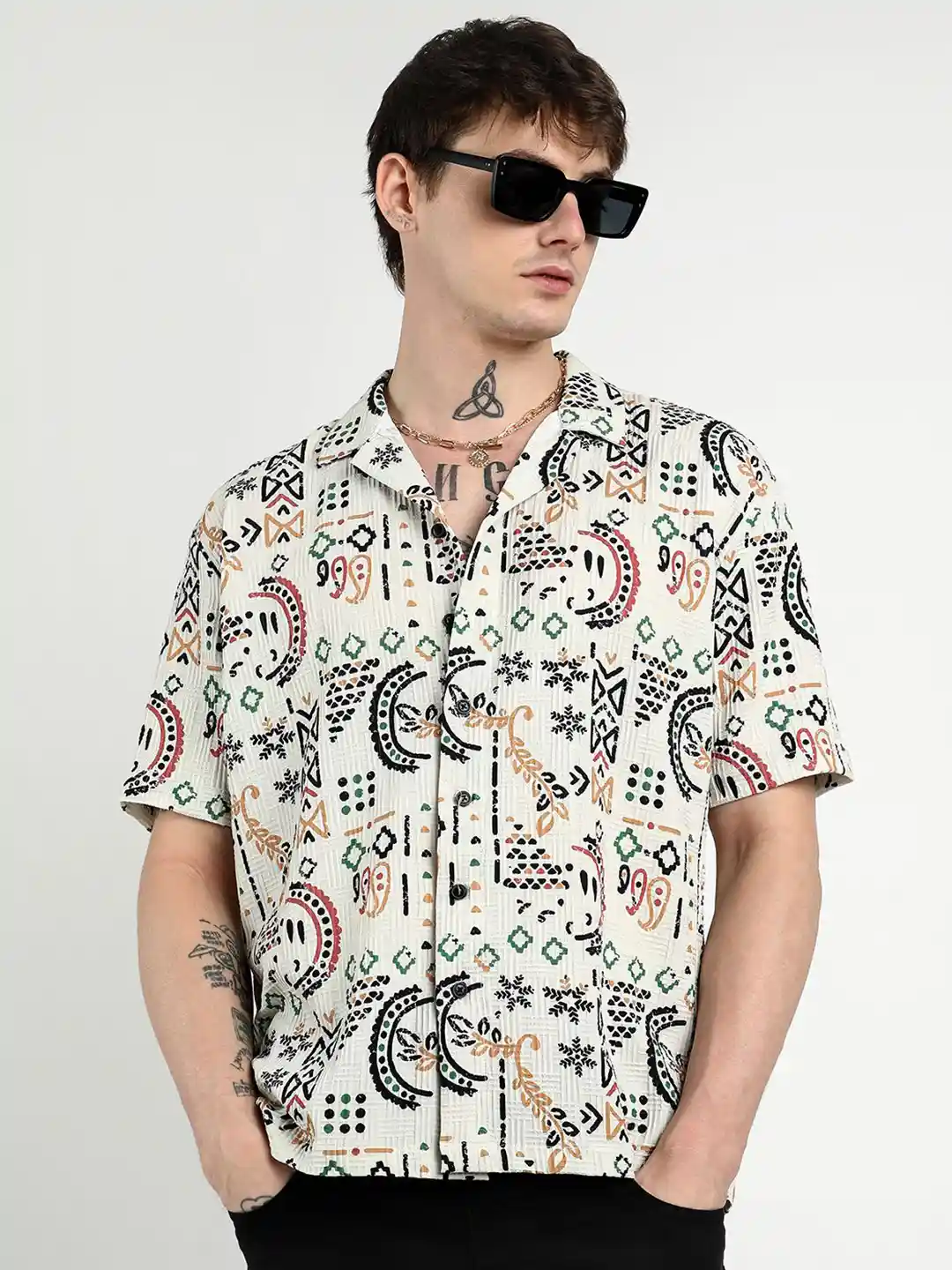 Buy Campus Sutra Men Comfort Oversized Cuban Collar Printed