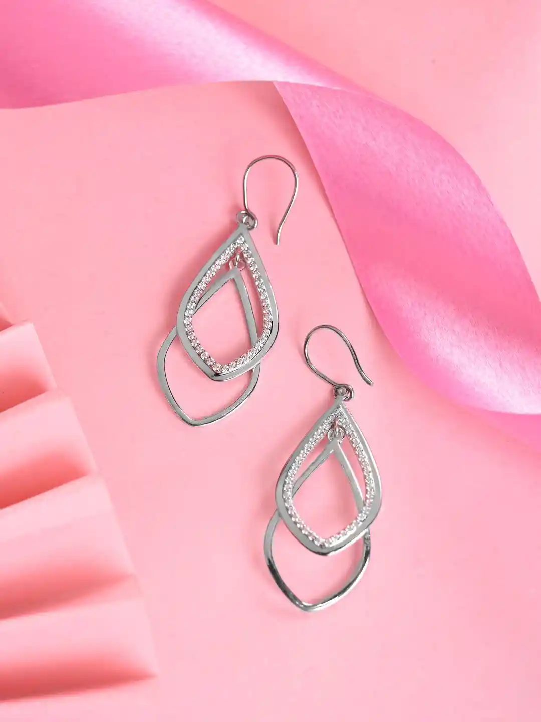 Clara 925 Sterling Silver Rhodium Plated Contemporary Cubic Zirconia Hoop  Earrings