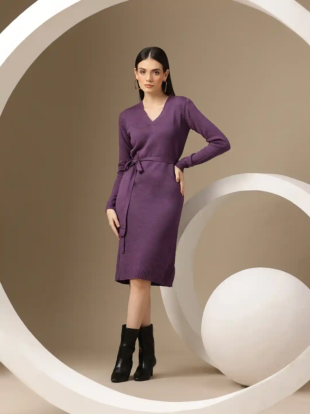 Buy Chemistry V-Neck Belted Sweater Dress Dresses for Women