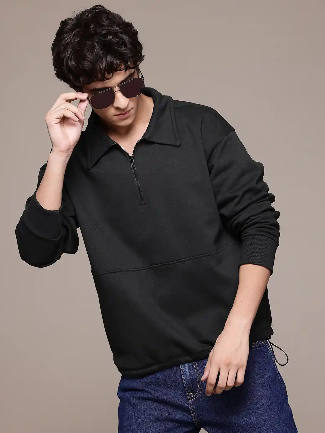 The Roadster Lifestyle Half Zipper Relaxed Polo Sweatshirt