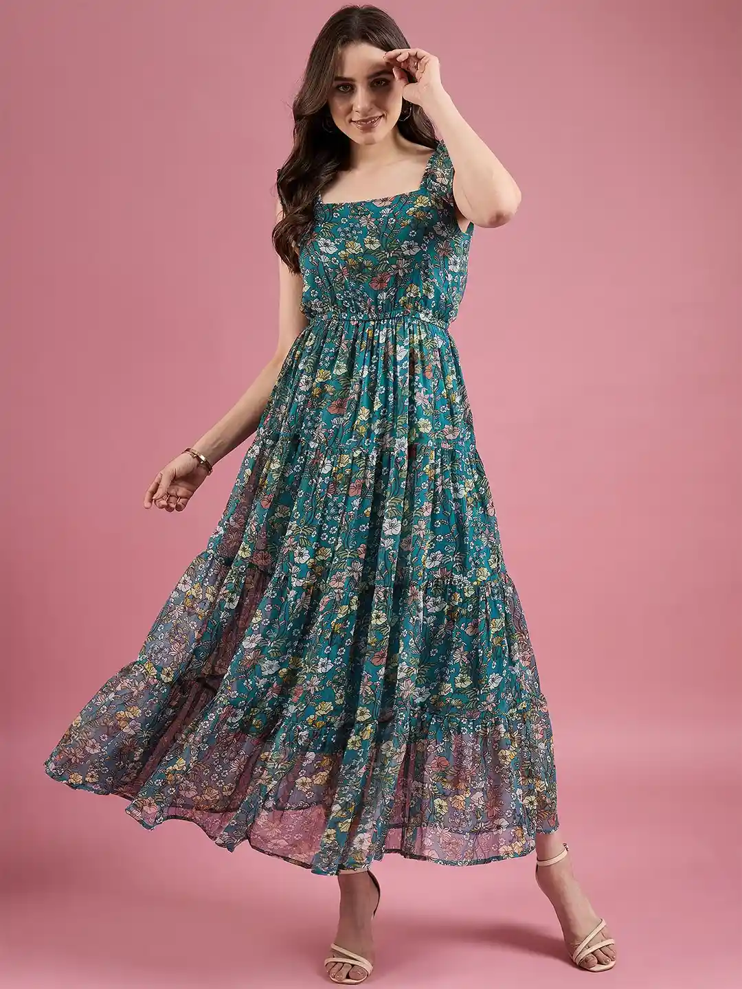Buy DressBerry Floral Print Georgette Maxi Dress Dresses for