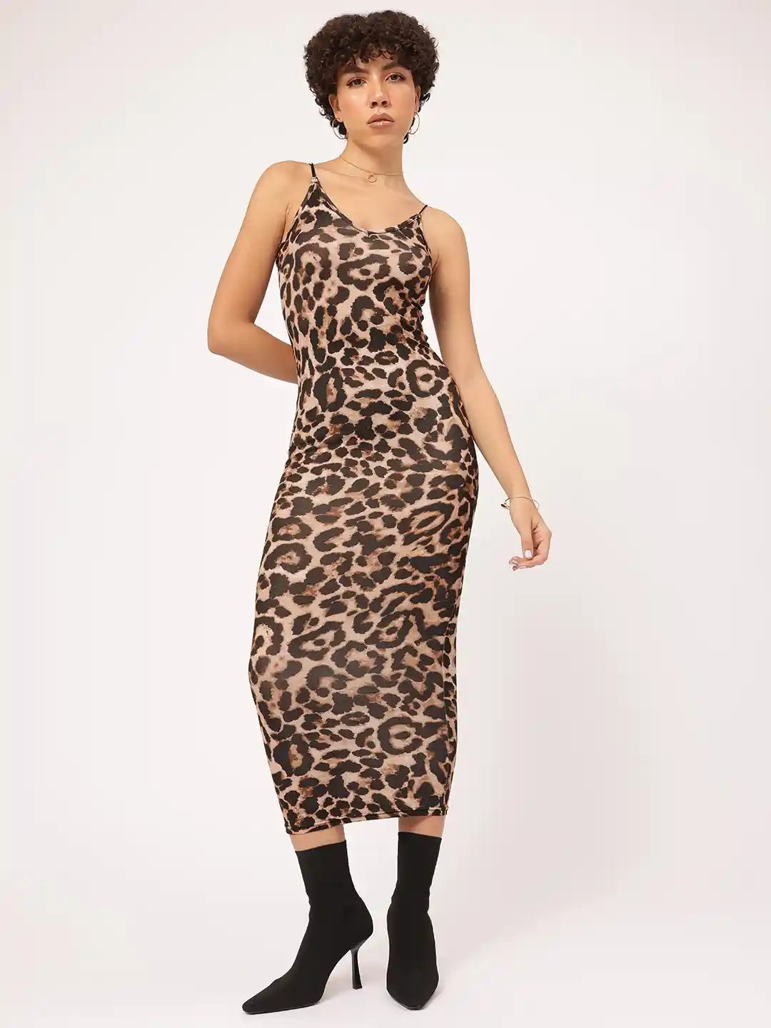 Buy DressBerry Lace-Up Leopard Animal Print Bodycon Midi Dress