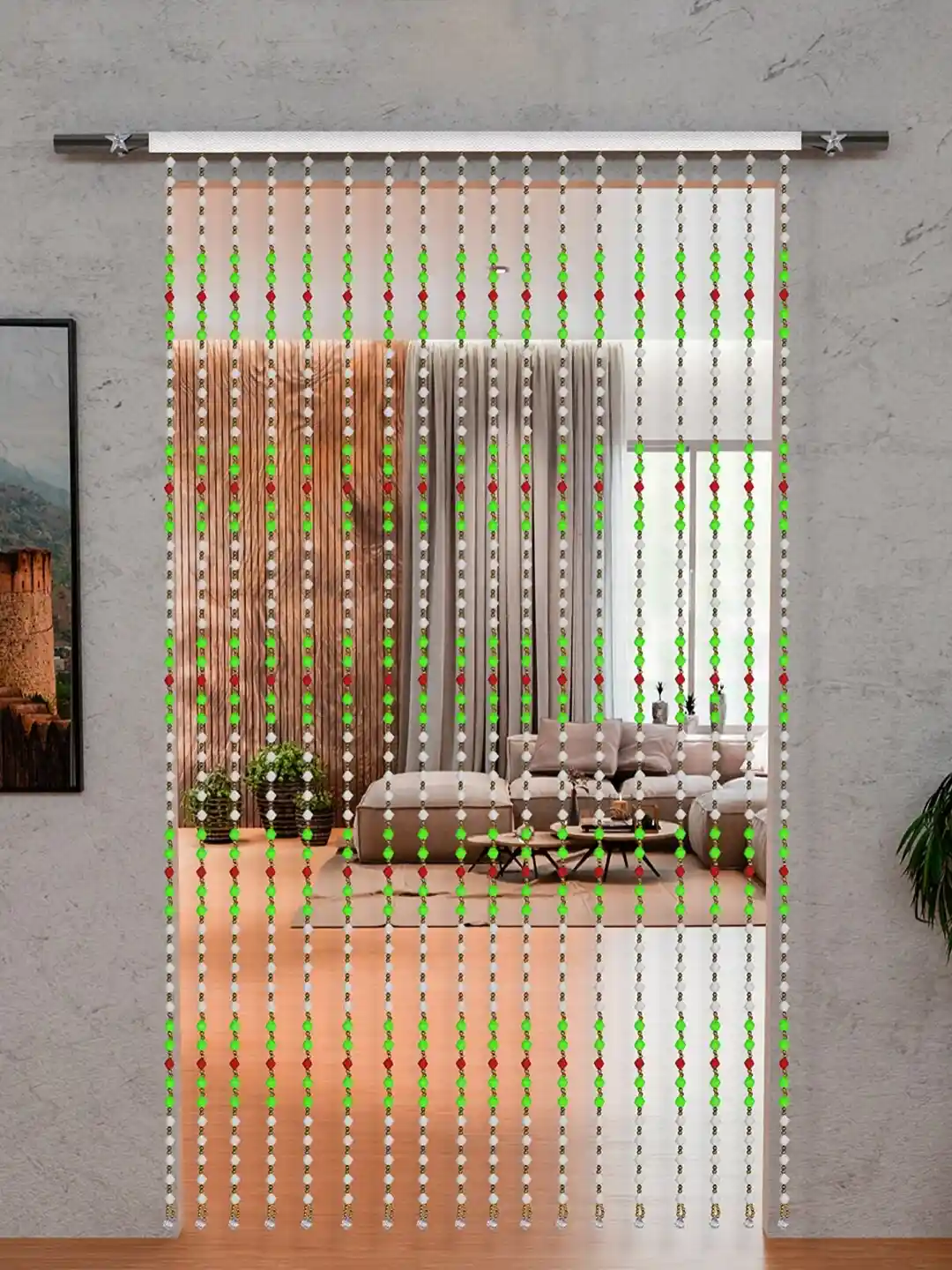 Buy Kuber Industries Green White Rod Pocket Sparkling Angura