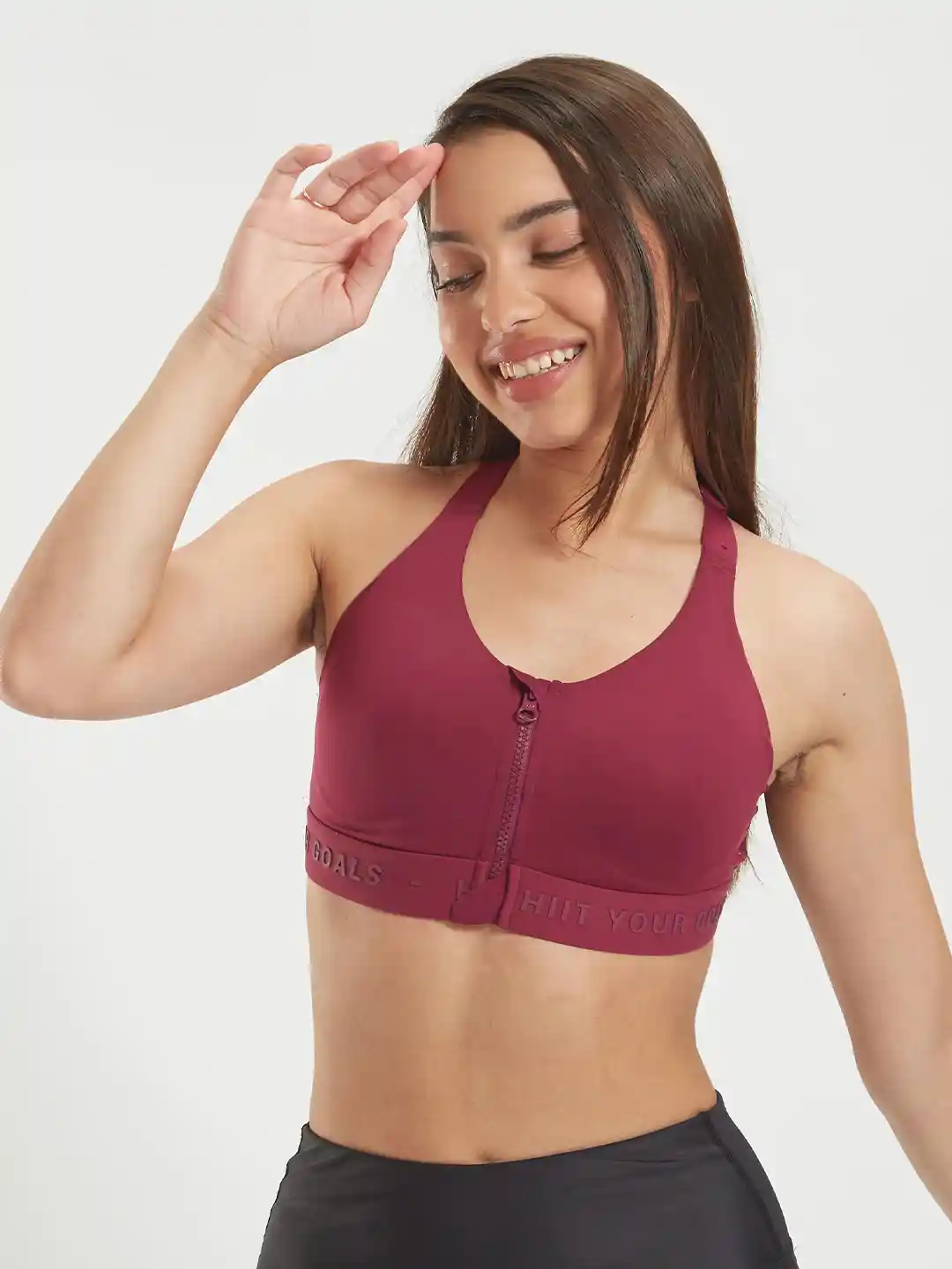 Buy Decathlon Domyos Women Maroon High Support Front-Zip Sports