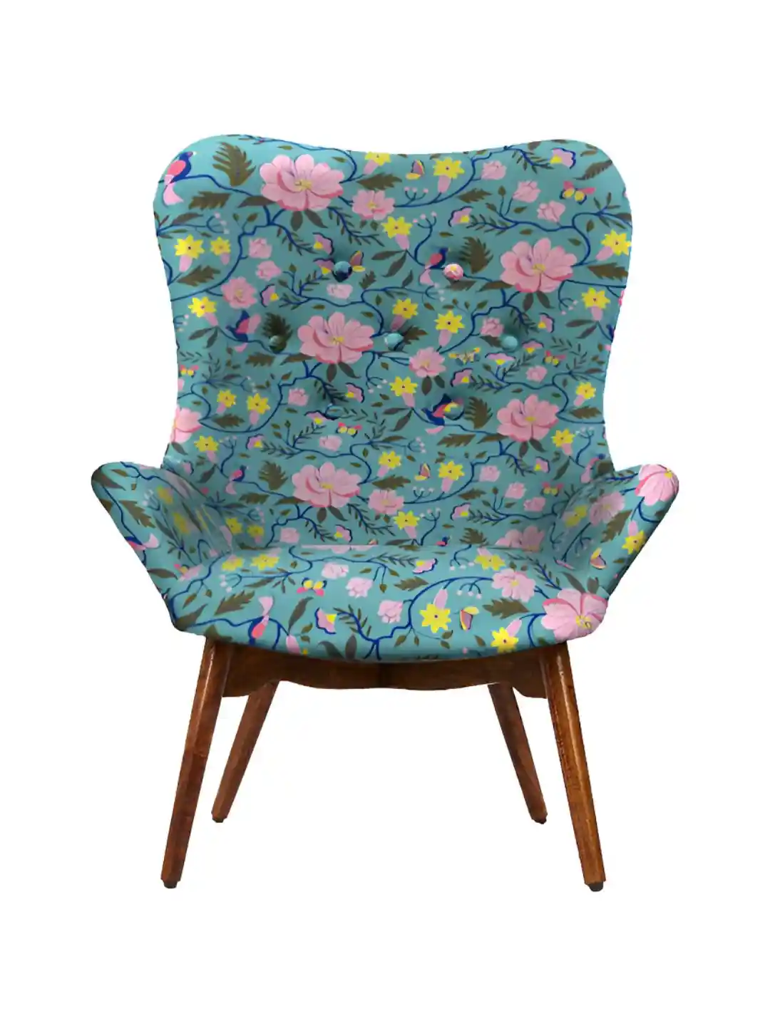 Buy Chumbak Teal Green Pink Printed Wing Chair Lounge Chair