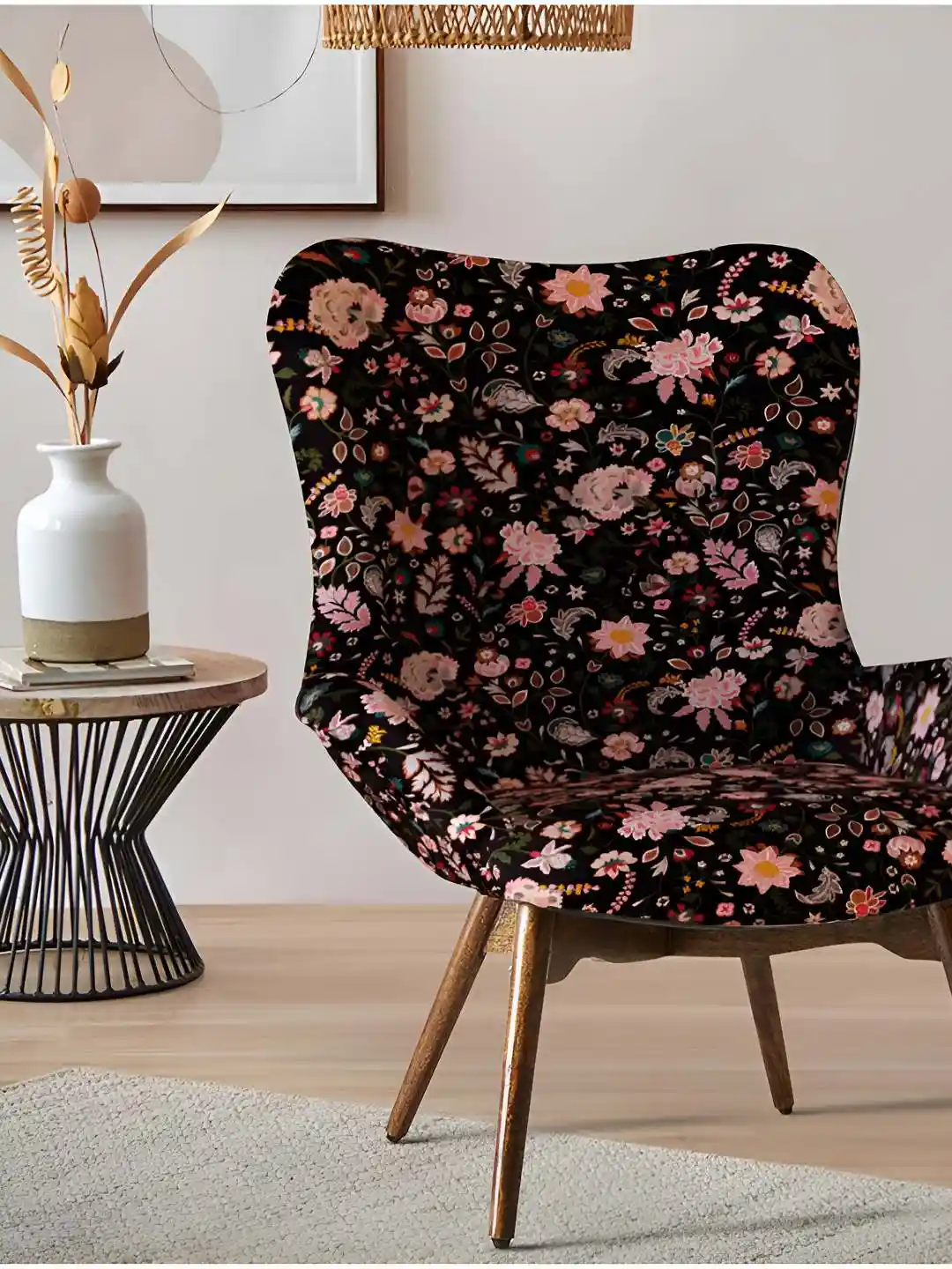 Buy Chumbak Black Pink Printed Wing Chair Lounge Chair for