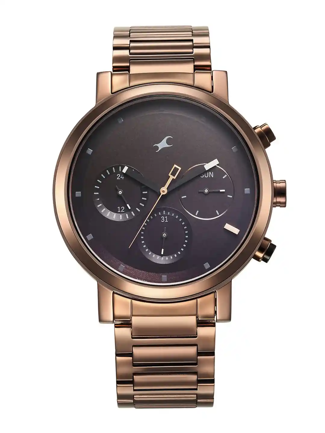 Fastrack Men Brass Dial Stainless Steel Bracelet Style Straps Analogue  Watch 3287KM07