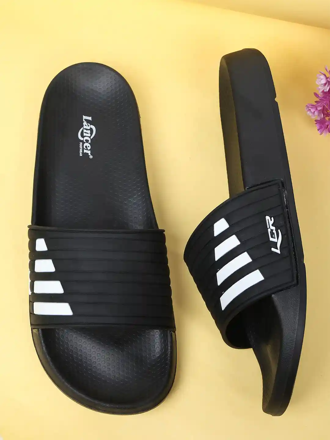Buy Lancer Men Striped Rubber Sliders Flip Flops for Men