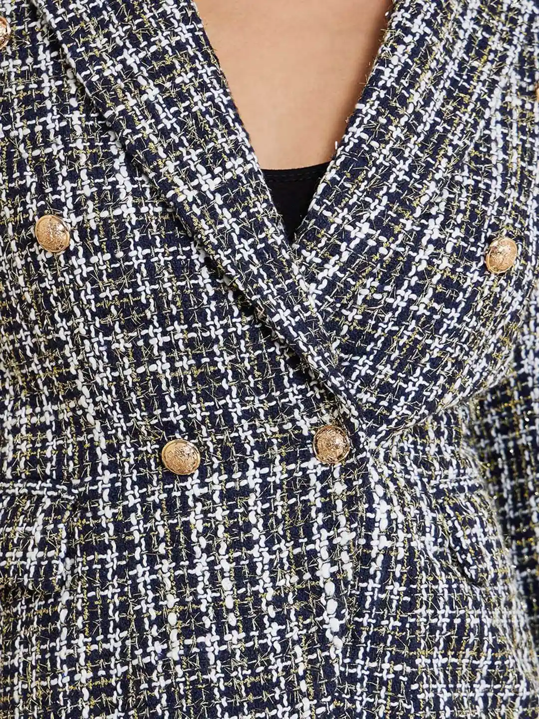 Buy Styli Women Double Breasted Tweed Short Length Blazer