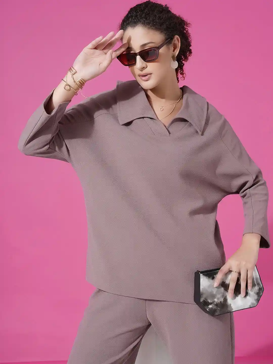 Buy Selvia Shirt Collar Top With Trousers Co-Ords for Women