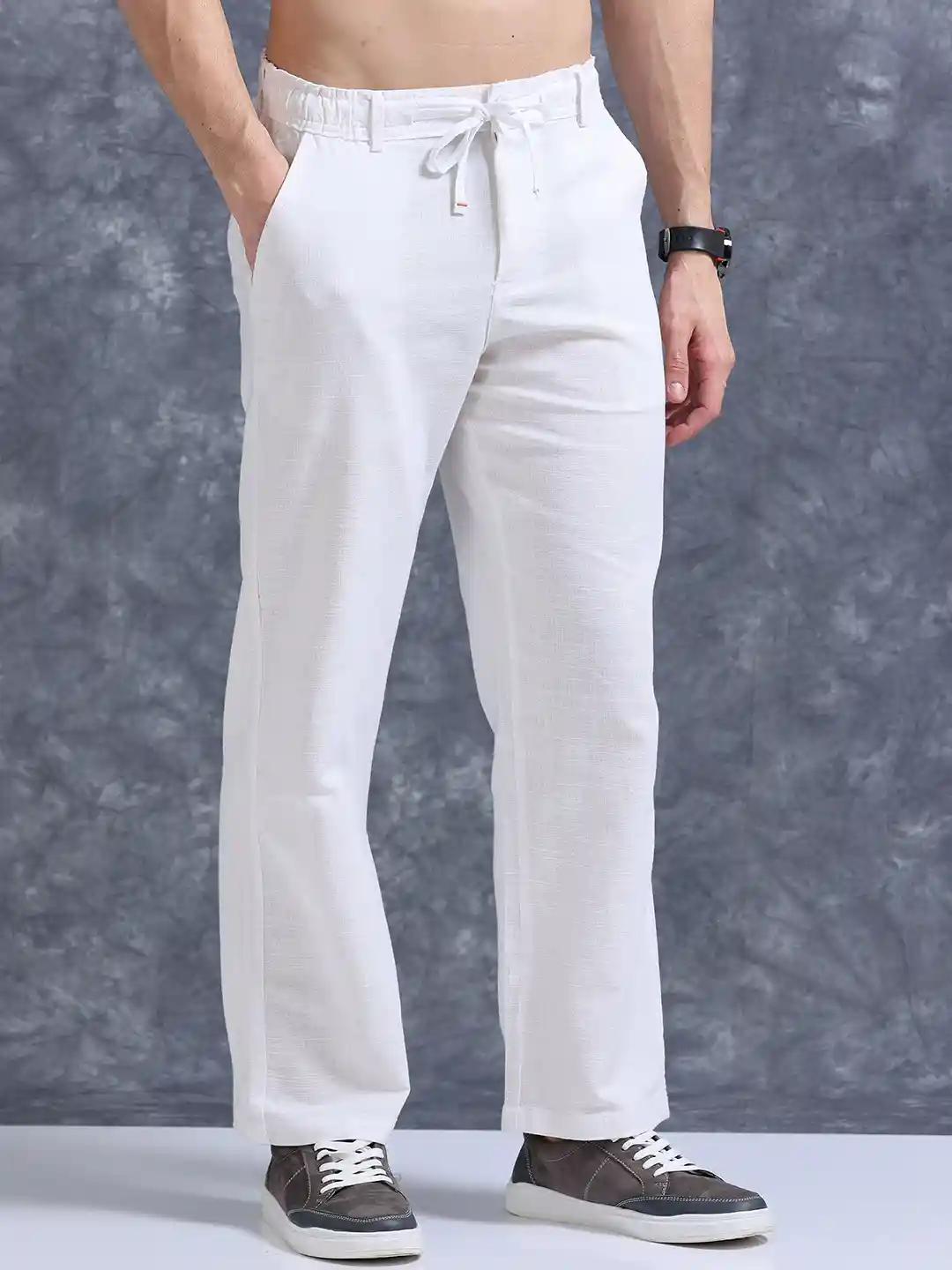 Drawstring Pants Mens White Linen Pants Slim Fit Men's Pants