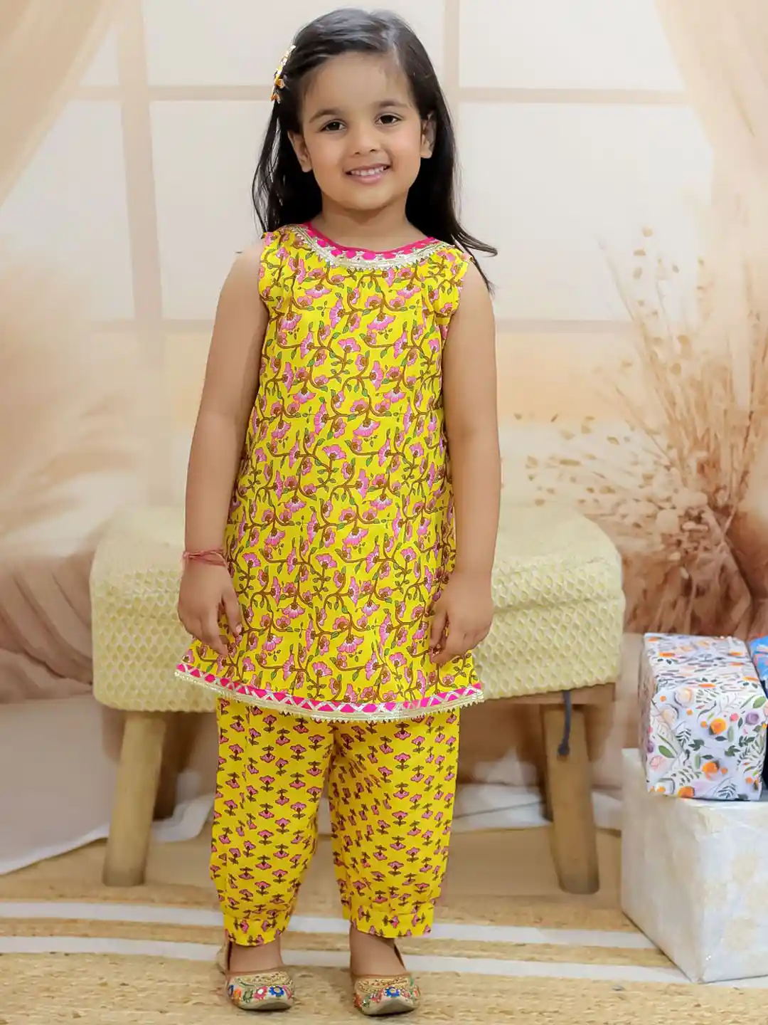 Buy BownBee Girls Floral Printed Regular Pure Cotton Kurta with
