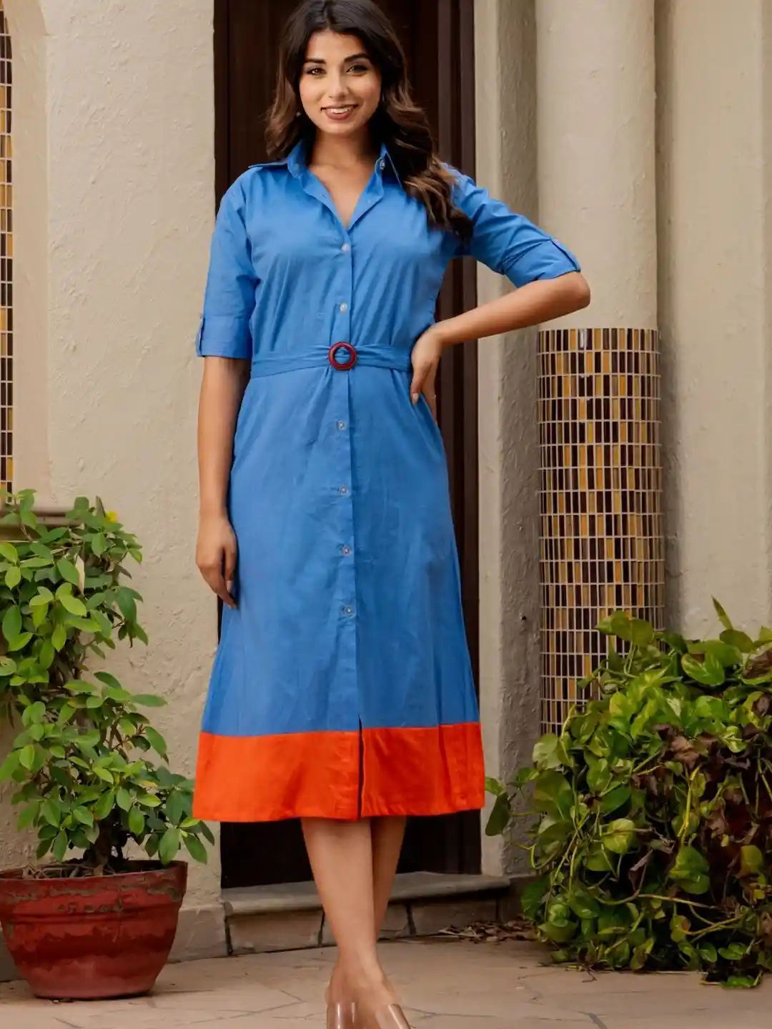 Buy HOUSE OF JAMOTI Women Roll-Up Sleeves Shirt Midi Dress