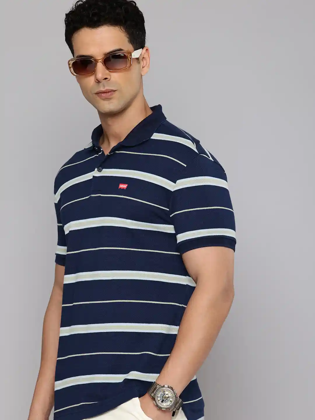Levis Striped Polo Collar Slim Fit Pure Cotton T-shirt
