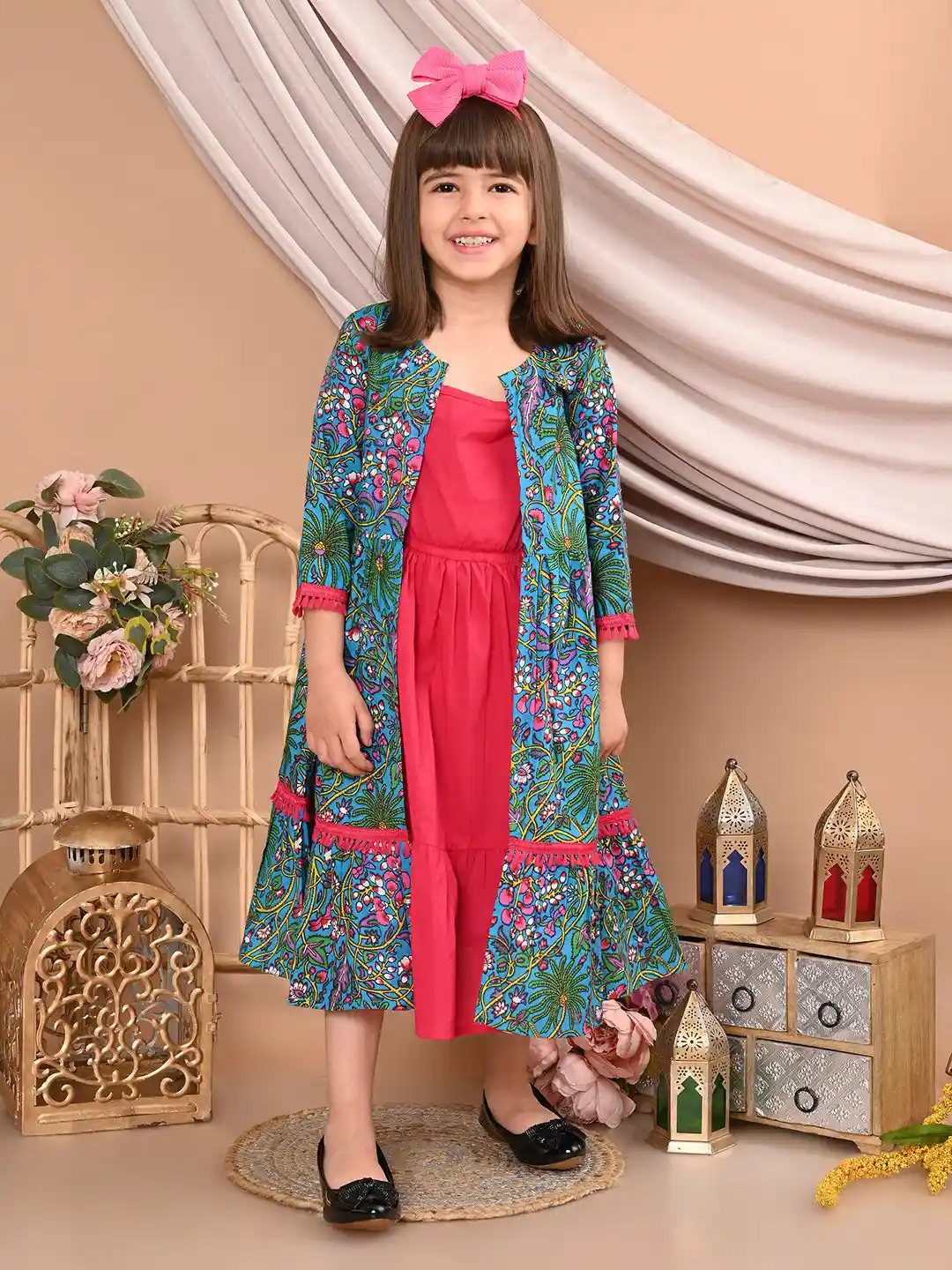 Buy Superminis Girls Floral Printed Mandarin Collar Cotton Ethnic