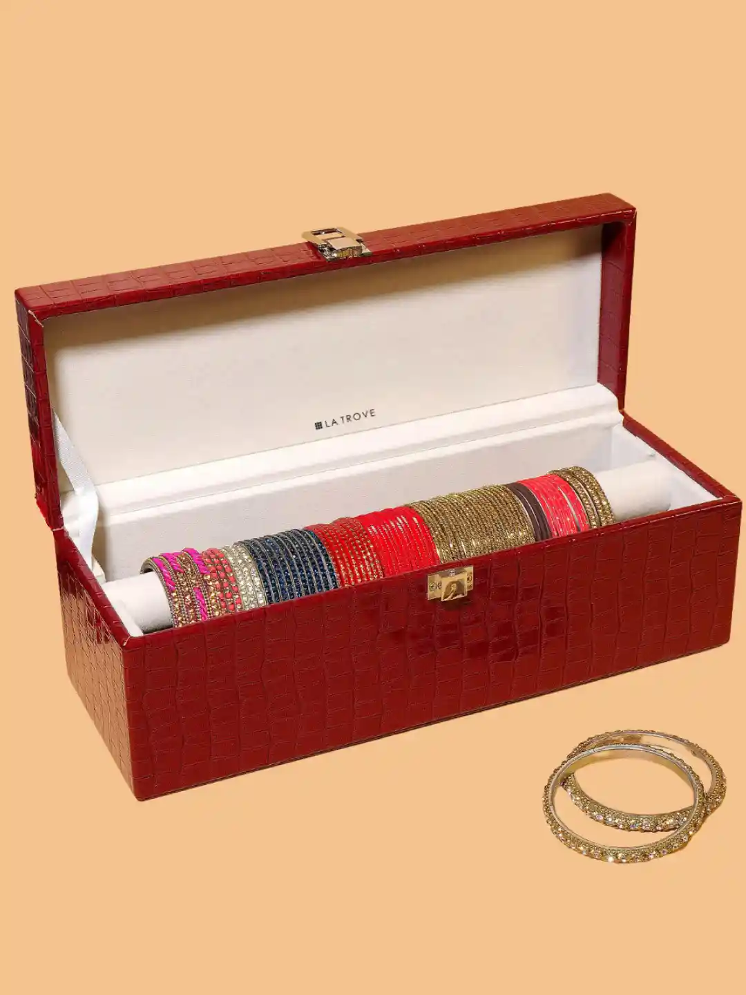 Buy La Trove Rod Maroon Leather Bangle Organizer Closed Top Box