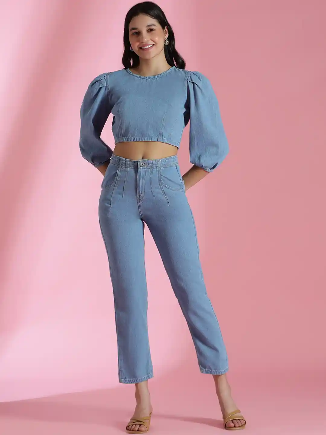 Buy Belliskey Slim Fit Denim Crop Top With Jeans Co-Ords for