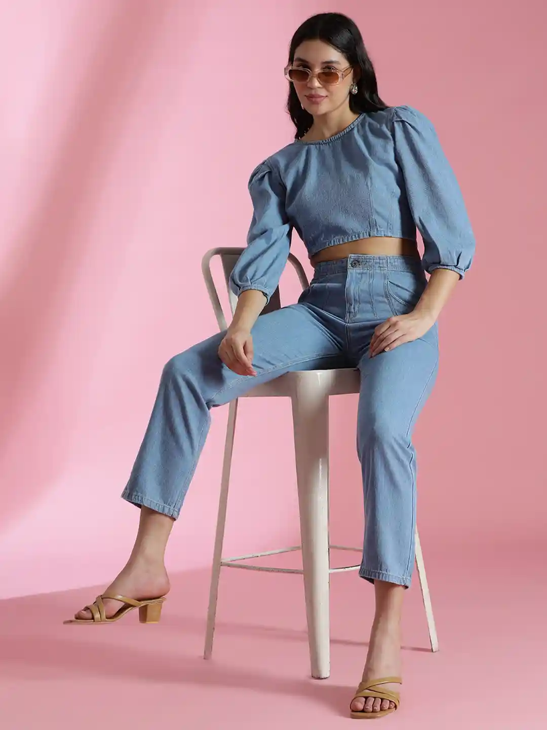 Belliskey Slim Fit Denim Crop Top With Jeans