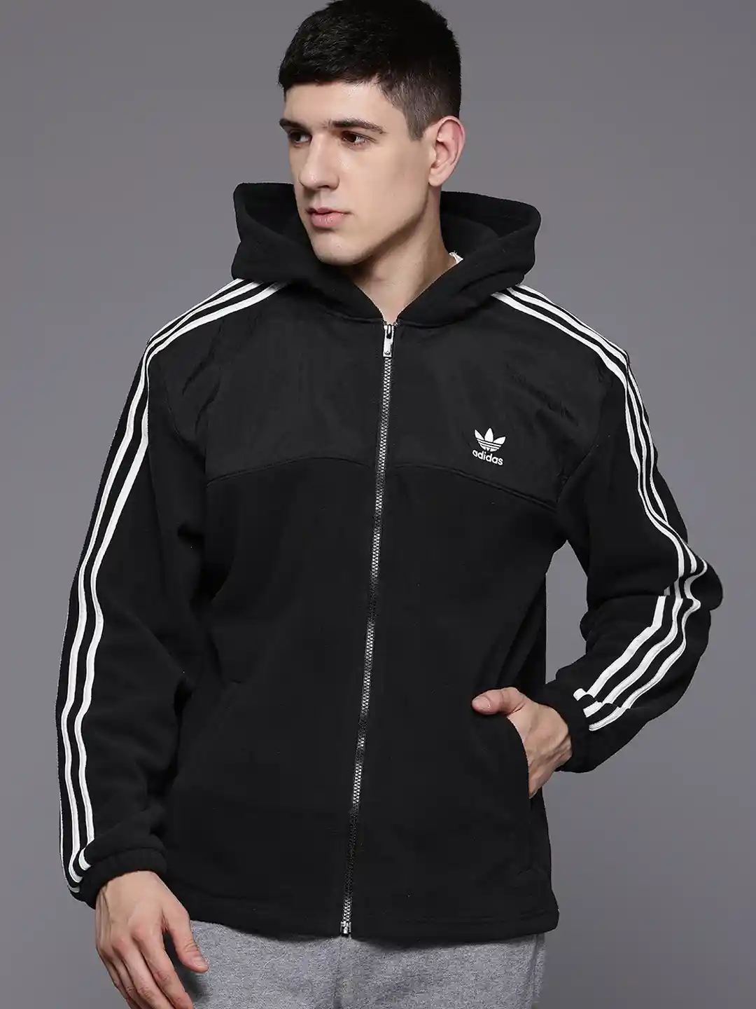 Buy ADIDAS Originals Striped Hooded Fleece Hoodie Sweatshirts