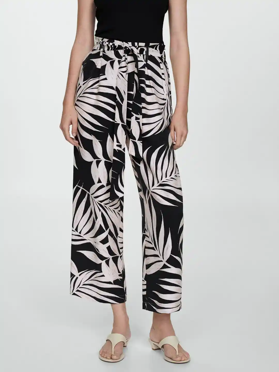 MANGO Women Floral Printed High-Rise Pleated Trousers
