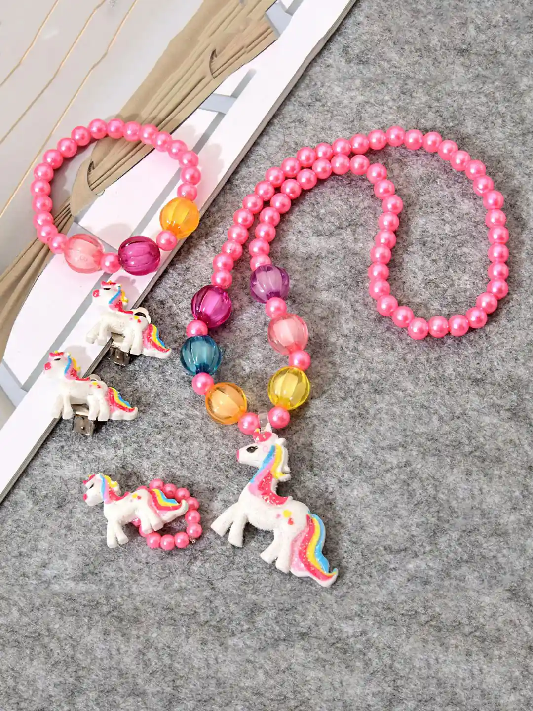 Buy Melbees by Yellow Chimes Girls Pink Pearl Beaded Unicorn - Main Image
