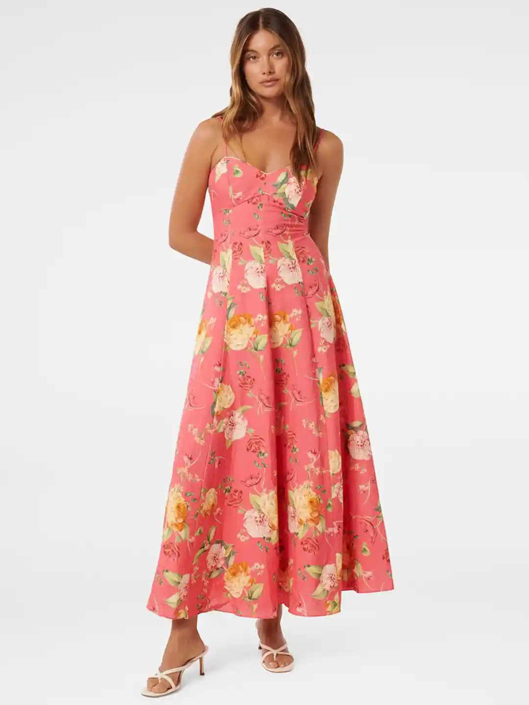 Two-Way Gathered Flare Dress floral M 限定 Floral Print Flared Maxi Dress with Belt | EST-SEW-1210