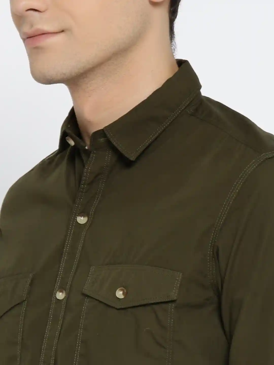 Buy John Players Men Olive Green Regular Fit Solid Casual Shirt
