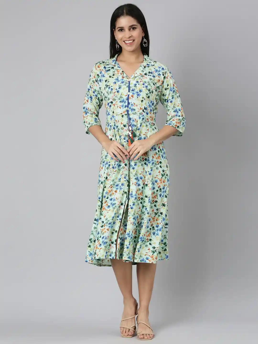 Buy Neerus Women Floral Print Fit Flare Midi Dress Dresses for