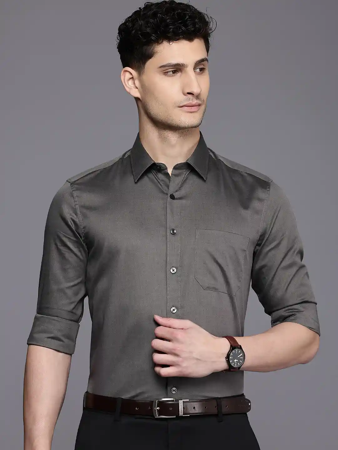 Buy Louis Philippe Men Slim Fit Opaque Pure Cotton Formal Shirt